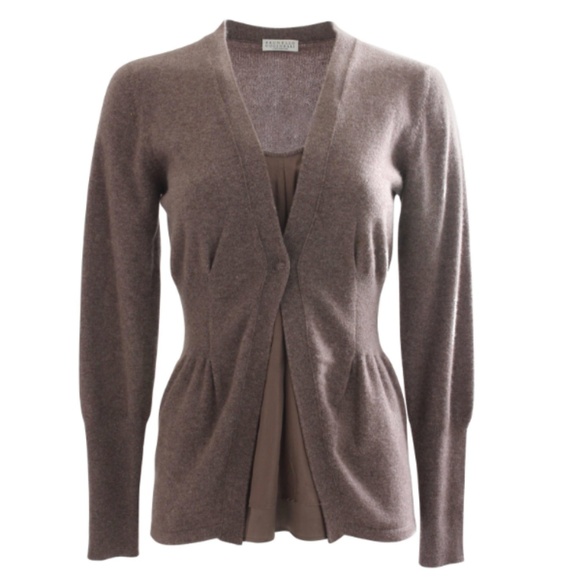 Brunello Cucinelli Sweaters - Brunello Cucinelli Sweater Pullover Soft Brown Cashmere Knit Silk Insert Size M